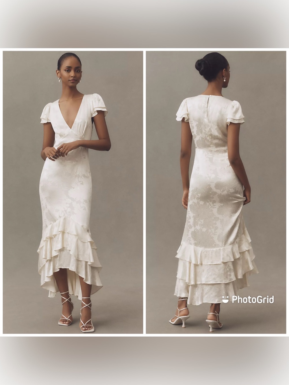 BHLDN Ruffle V-Neck Textured Midi Dress Ivory New with Tags!
